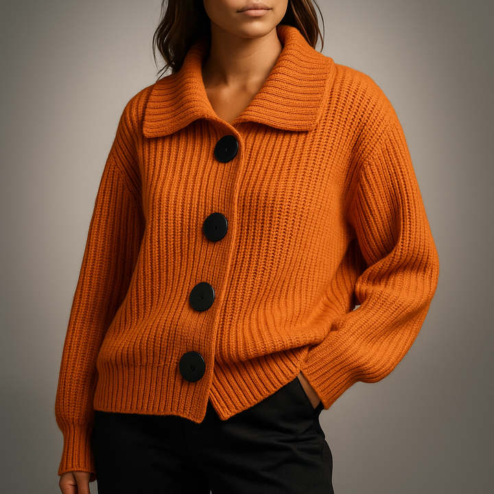 Sigrid | Dame Oversized Cardigan med Knapper - Orange - Image 2