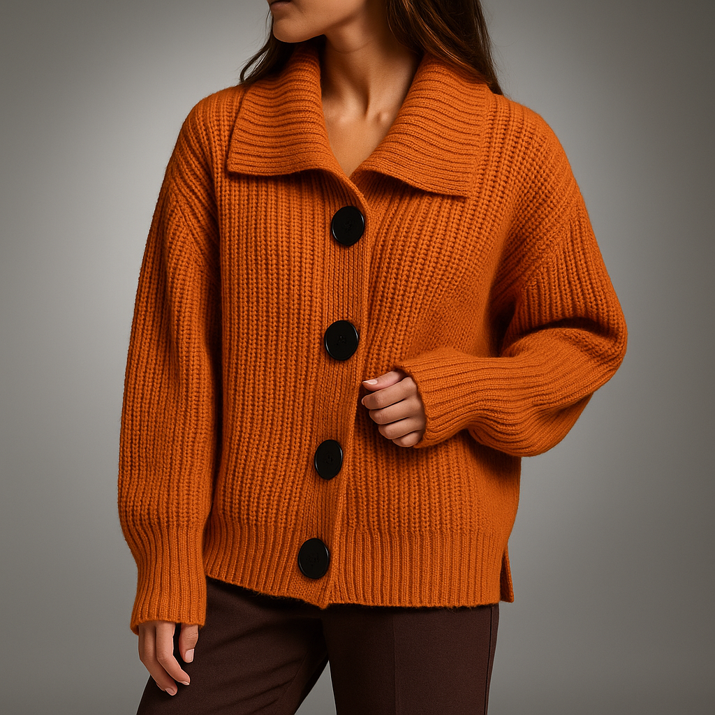 Sigrid | Dame Oversized Cardigan med Knapper - Orange - Image 5