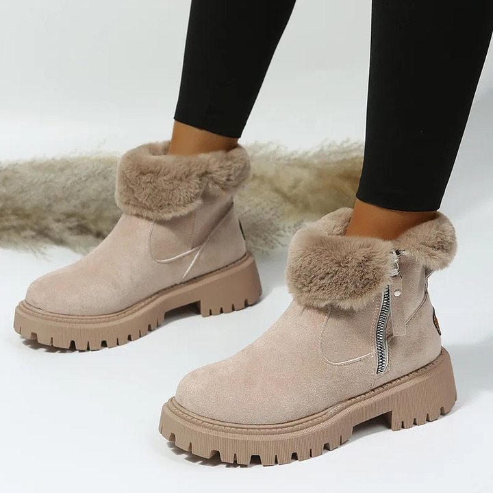 Sigrid | Dame Varm Vinterstøvle med Pelskant - Beige - Image 1