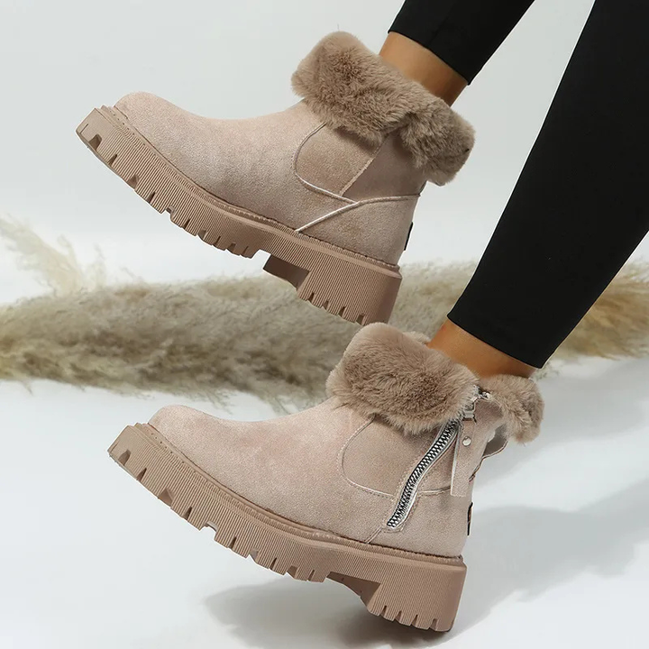 Sigrid | Dame Varm Vinterstøvle med Pelskant - Beige - Image 2