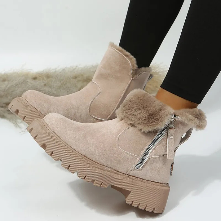 Sigrid | Dame Varm Vinterstøvle med Pelskant - Beige - Image 3