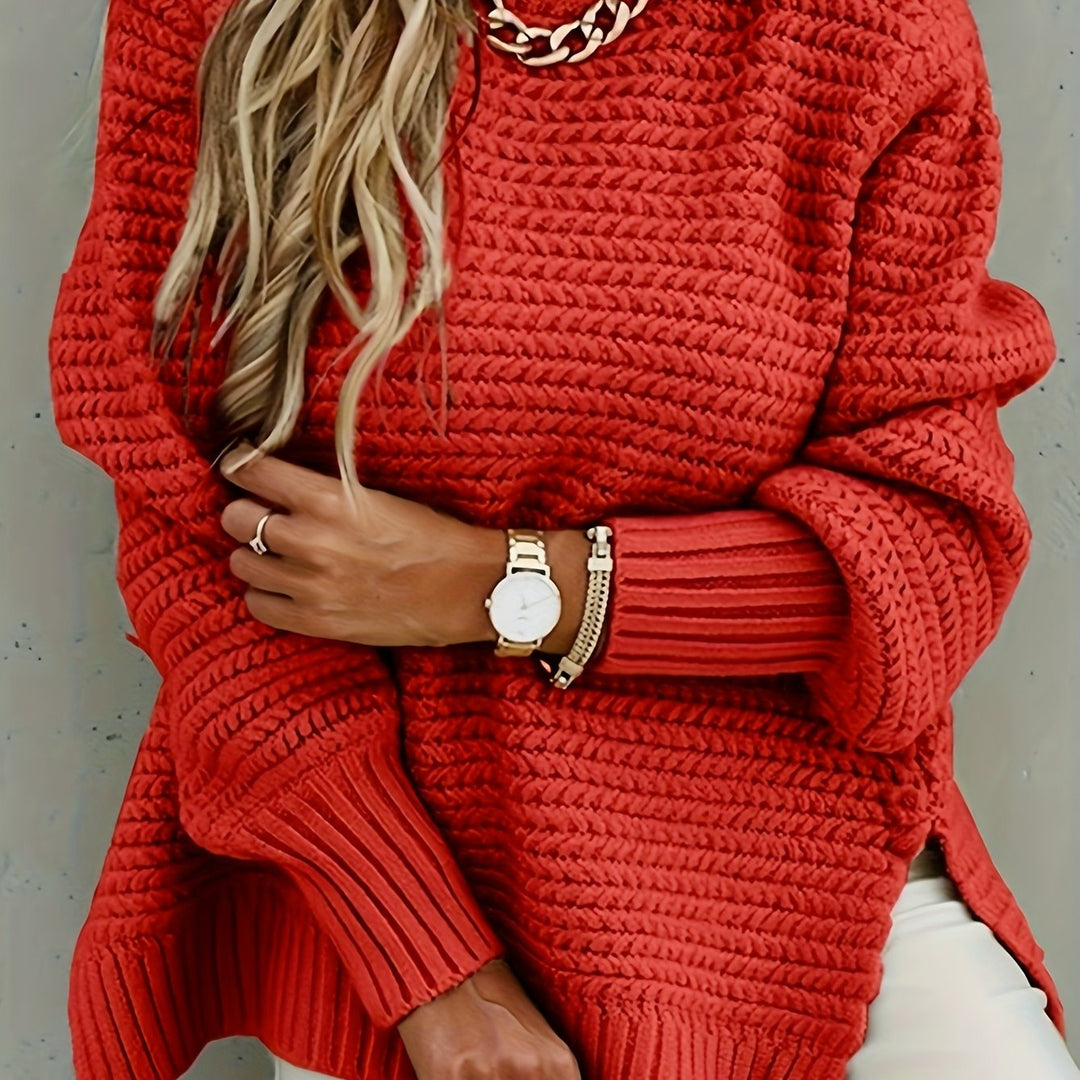 Solange | Dame Grov Strik Sweater Oversized - Red - Image 1