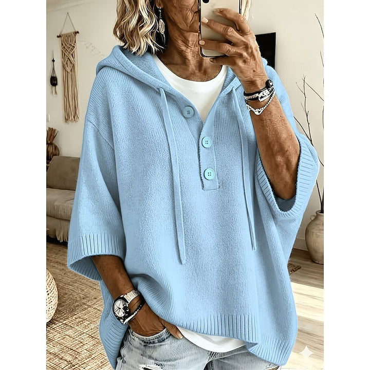 Solbeth | Dame Striktrøje med Hætte Afslappet - Light Blue - Image 1