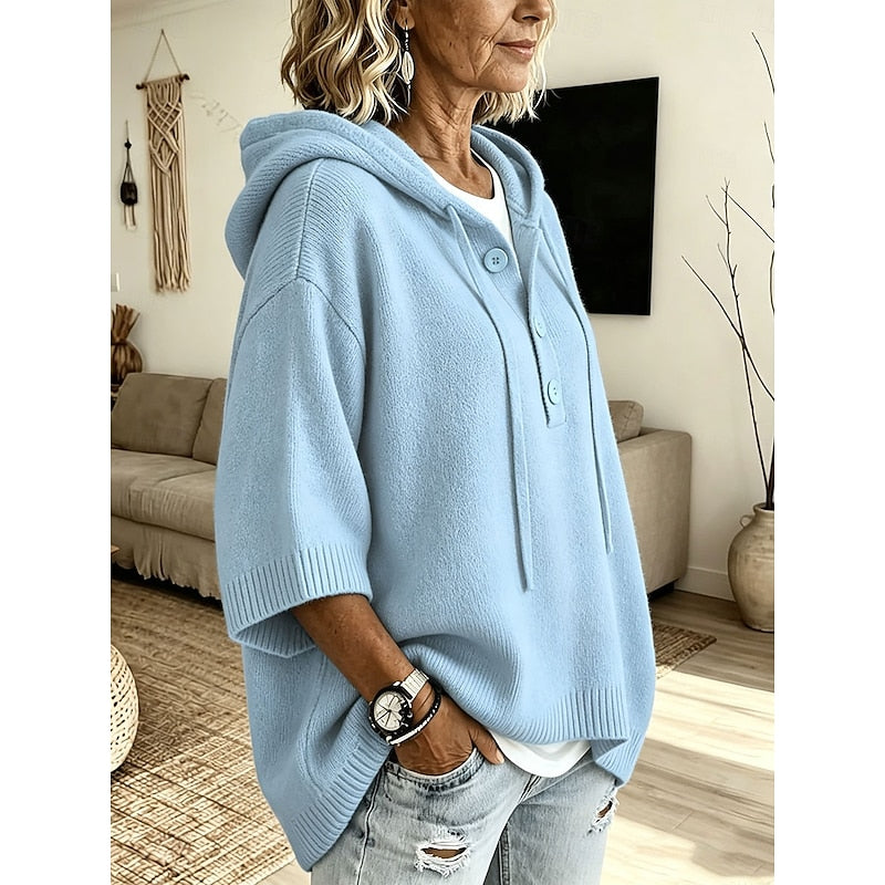 Solbeth | Dame Striktrøje med Hætte Afslappet - Light Blue - Image 2