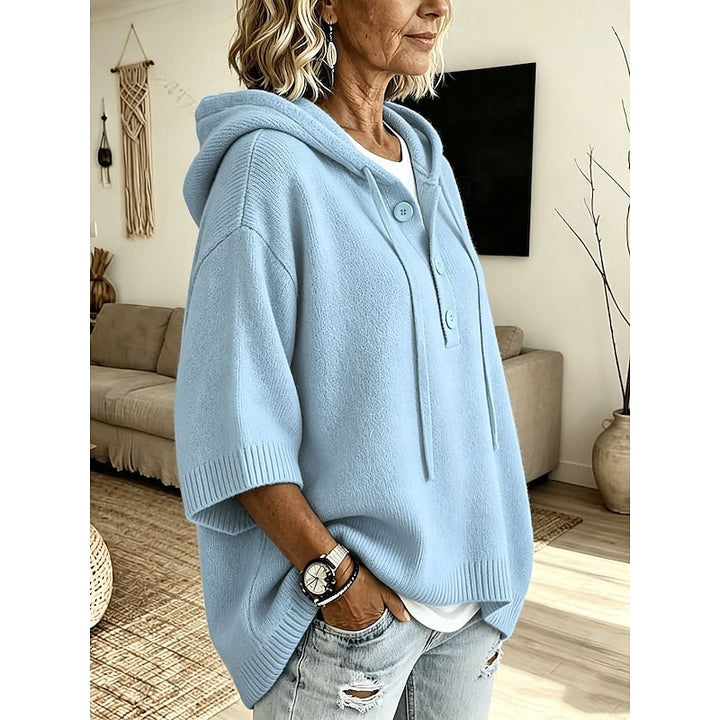 Solbeth | Dame Striktrøje med Hætte Afslappet - Light Blue - Image 2
