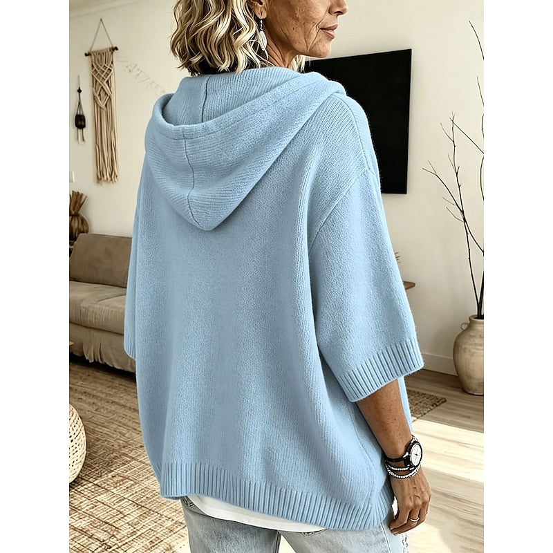 Solbeth | Dame Striktrøje med Hætte Afslappet - Light Blue - Image 3