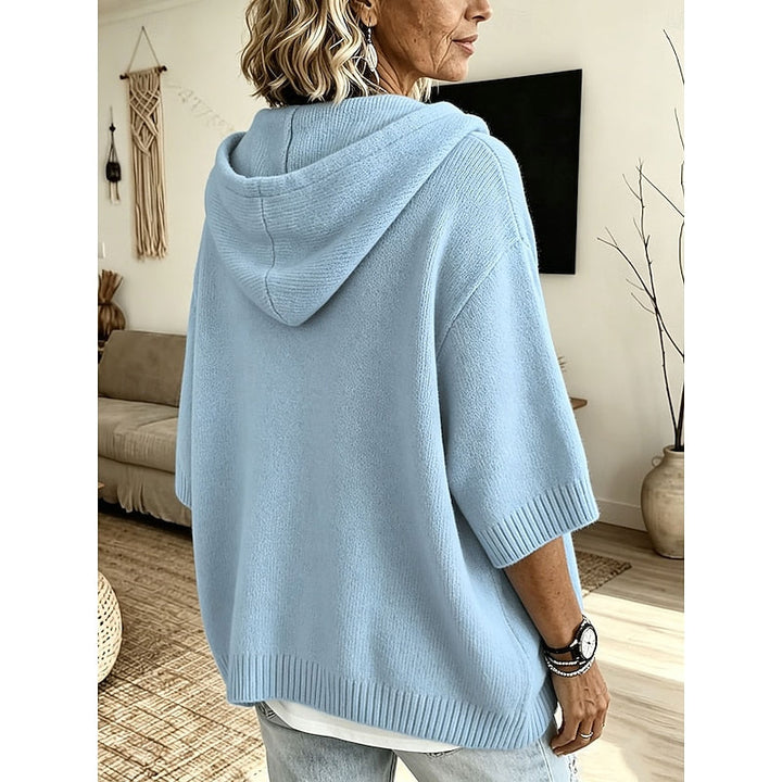 Solbeth | Dame Striktrøje med Hætte Afslappet - Light Blue - Image 3