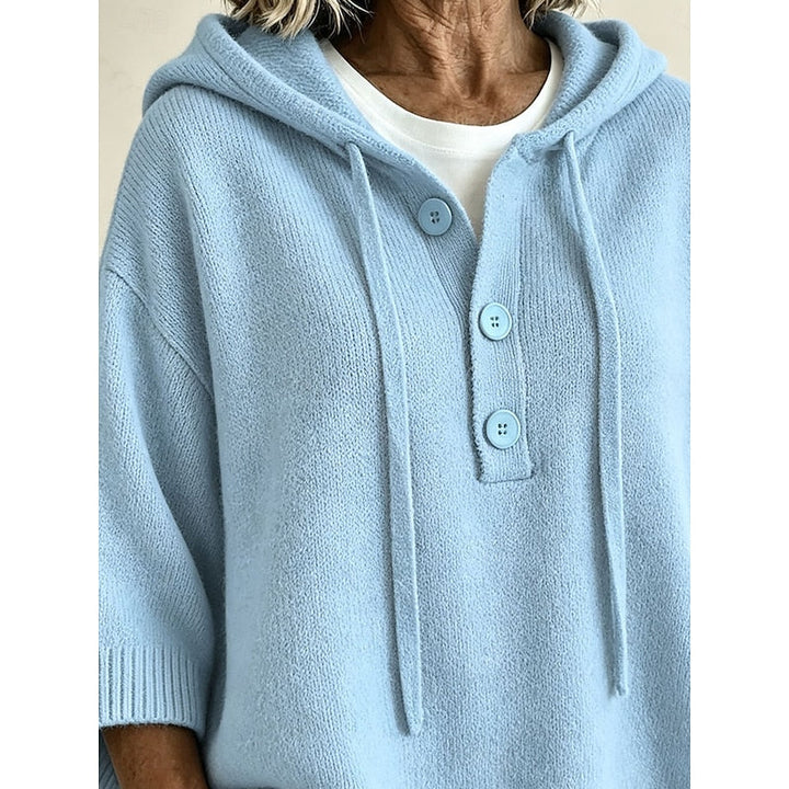 Solbeth | Dame Striktrøje med Hætte Afslappet - Light Blue - Image 4