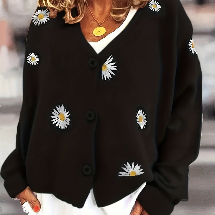 Solbrita | Dame Strikjakke med Blomster - Image 14