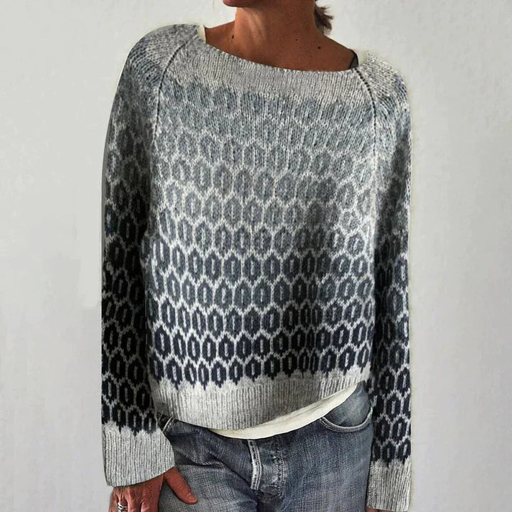 Solhild | Dame Striktrøje Nordisk Mønster - Grey - Image 1