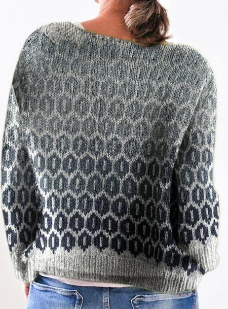 Solhild | Dame Striktrøje Nordisk Mønster - Grey - Image 2