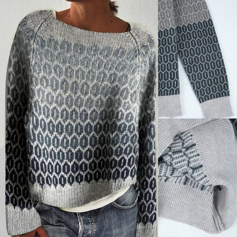 Solhild | Dame Striktrøje Nordisk Mønster - Grey - Image 3