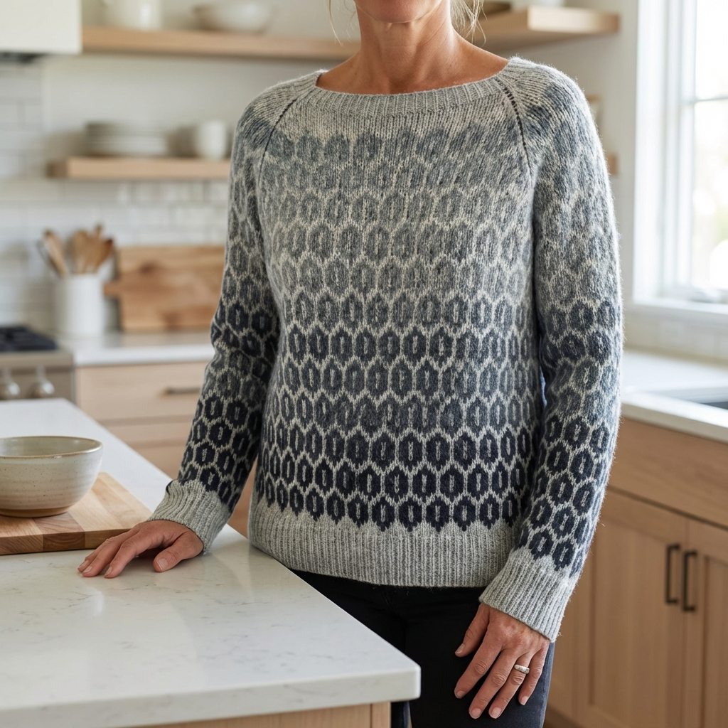 Solhild | Dame Striktrøje Nordisk Mønster - Grey - Image 4