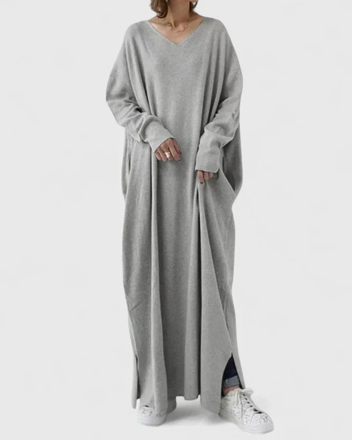 Solmund | Dame Strikket Maxikjole Oversized - Light Grey - Image 1