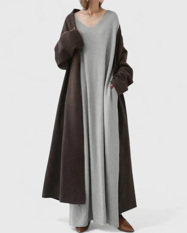 Solmund | Dame Strikket Maxikjole Oversized - Light Grey - Image 3