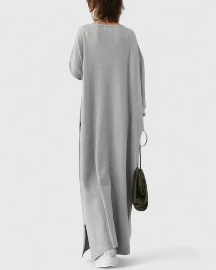 Solmund | Dame Strikket Maxikjole Oversized - Light Grey - Image 5