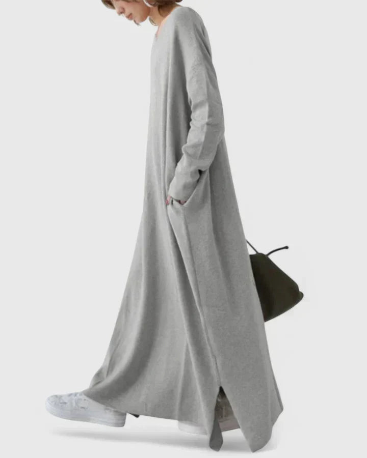 Solmund | Dame Strikket Maxikjole Oversized - Light Grey - Image 7