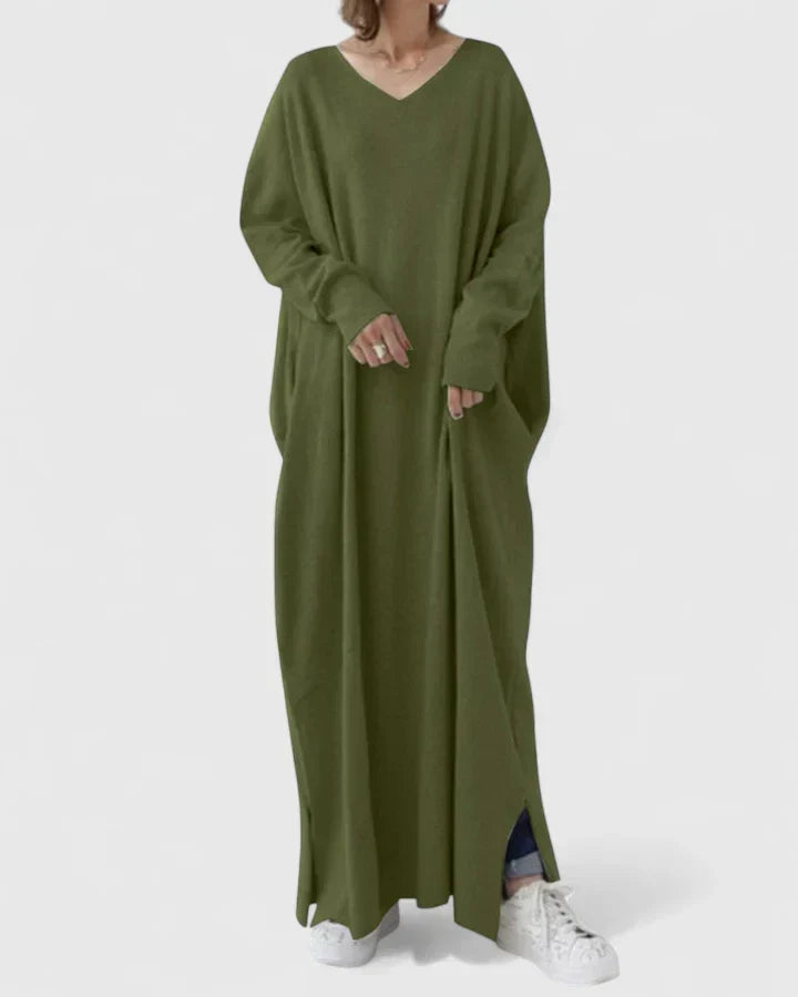 Solmund | Dame Strikket Maxikjole Oversized - Light Grey - Image 9