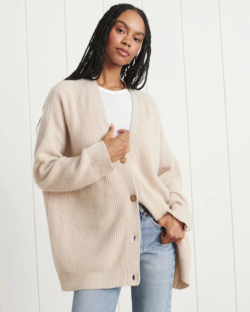 Solmunde | Dame Striktrøje Oversized Cardigan - Beige - Image 10