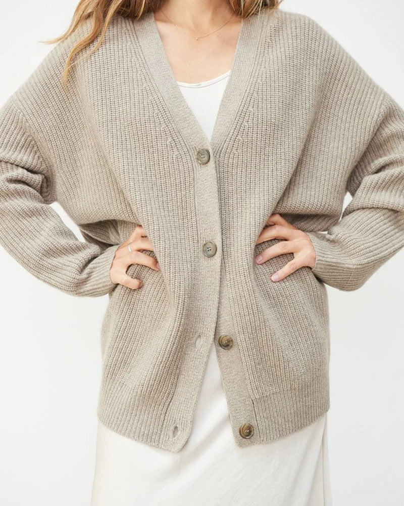 Solmunde | Dame Striktrøje Oversized Cardigan - Beige - Image 2