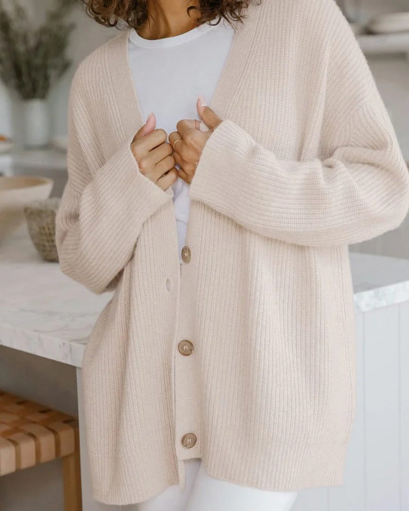 Solmunde | Dame Striktrøje Oversized Cardigan - Beige - Image 4