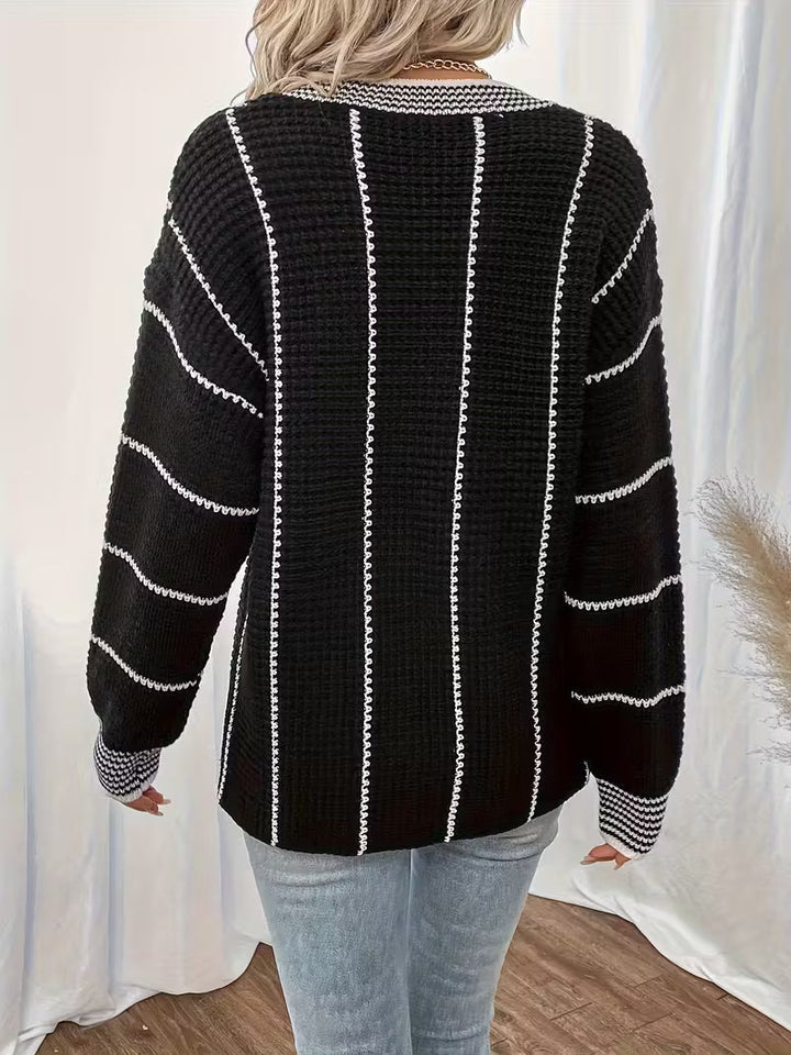 Solvara | Dame Oversized Striktrøje V-hals - Cream - Image 10