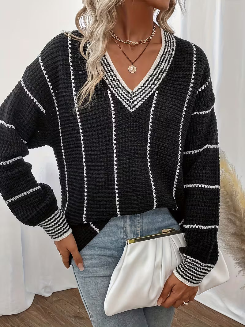 Solvara | Dame Oversized Striktrøje V-hals - Cream - Image 8