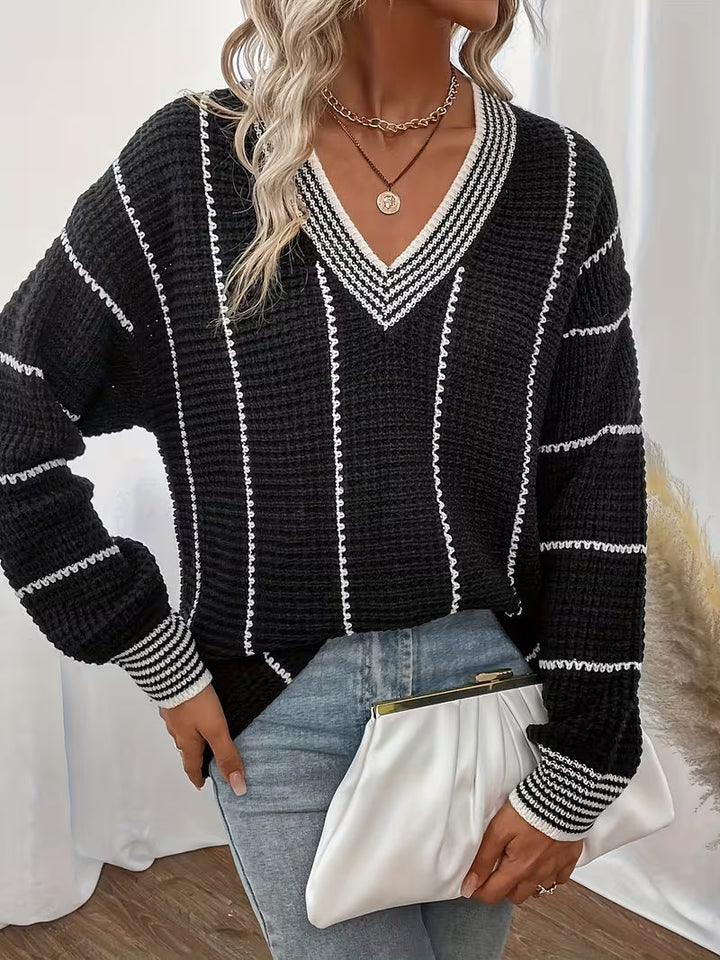 Solvara | Dame Oversized Striktrøje V-hals - Cream - Image 8