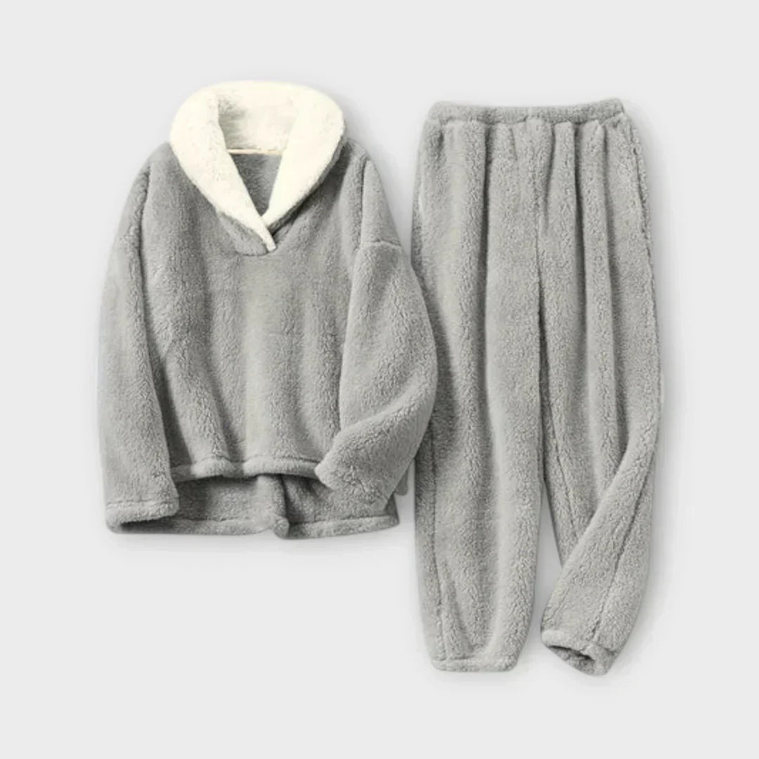 Solveig | Dame Fleece Loungesæt med Sherpa-krave - Light Grey - Image 1