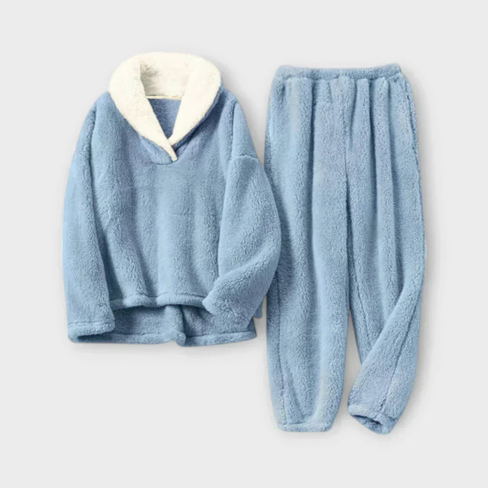 Solveig | Dame Fleece Loungesæt med Sherpa-krave - Light Grey - Image 2
