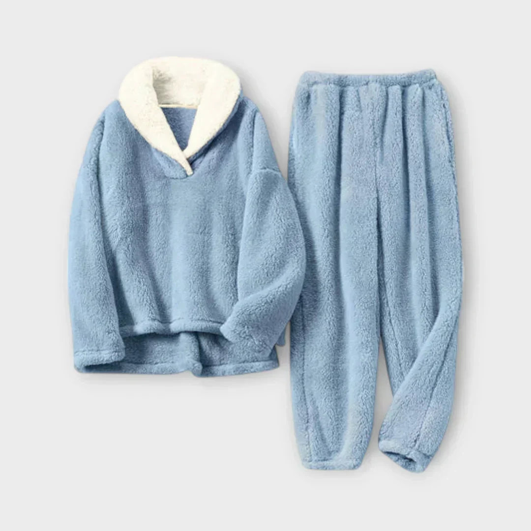 Solveig | Dame Fleece Loungesæt med Sherpa-krave - Light Grey - Image 2