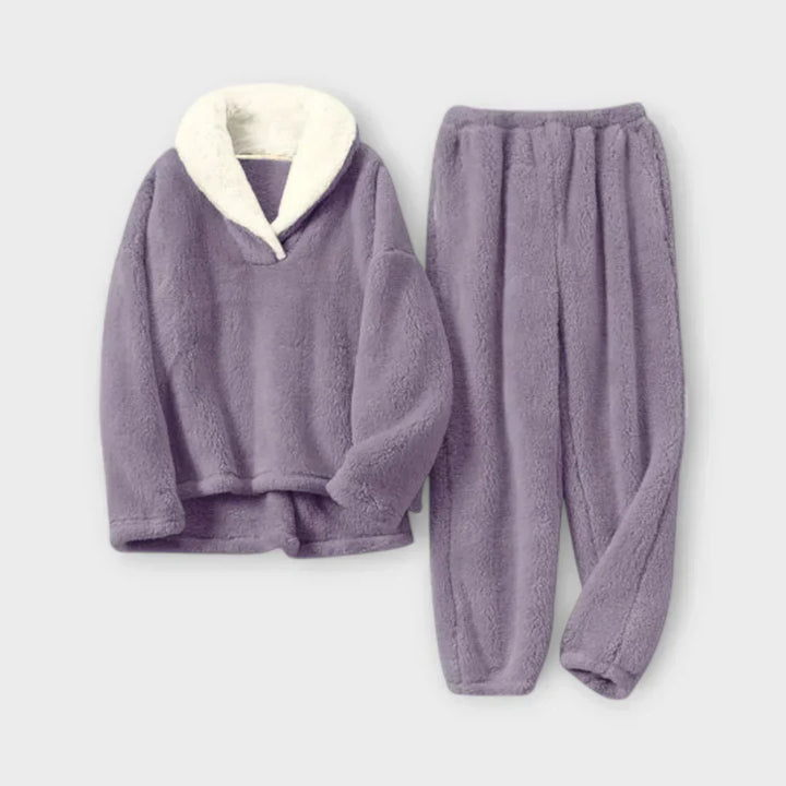 Solveig | Dame Fleece Loungesæt med Sherpa-krave - Light Grey - Image 3