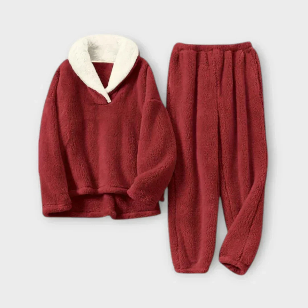 Solveig | Dame Fleece Loungesæt med Sherpa-krave - Light Grey - Image 4