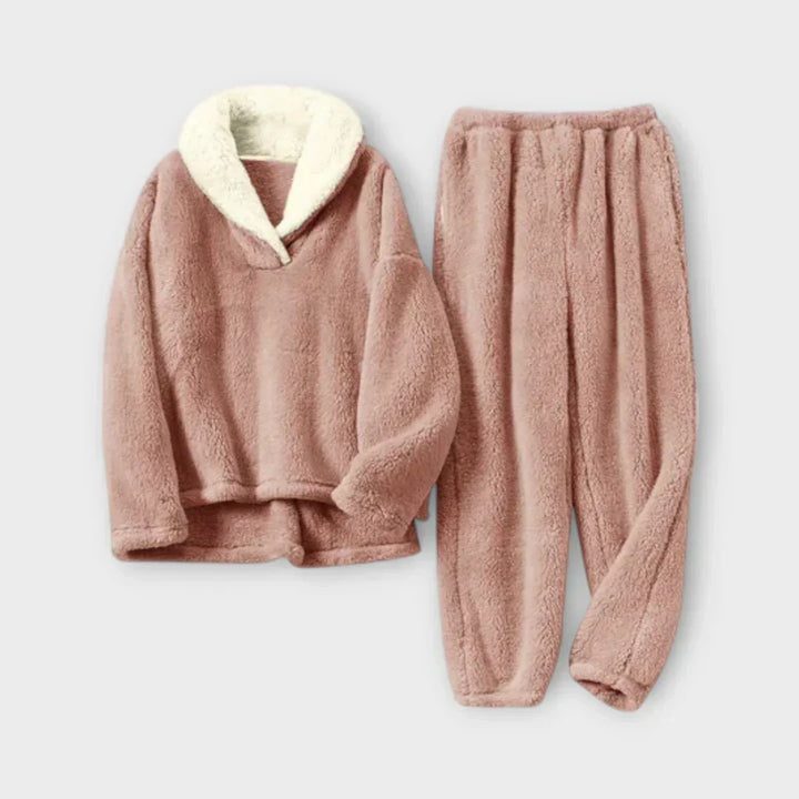 Solveig | Dame Fleece Loungesæt med Sherpa-krave - Light Grey - Image 5