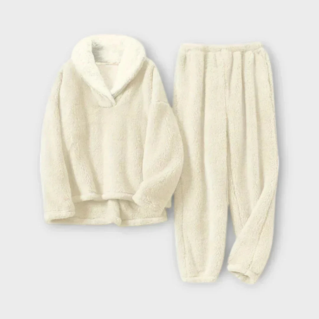 Solveig | Dame Fleece Loungesæt med Sherpa-krave - Light Grey - Image 6