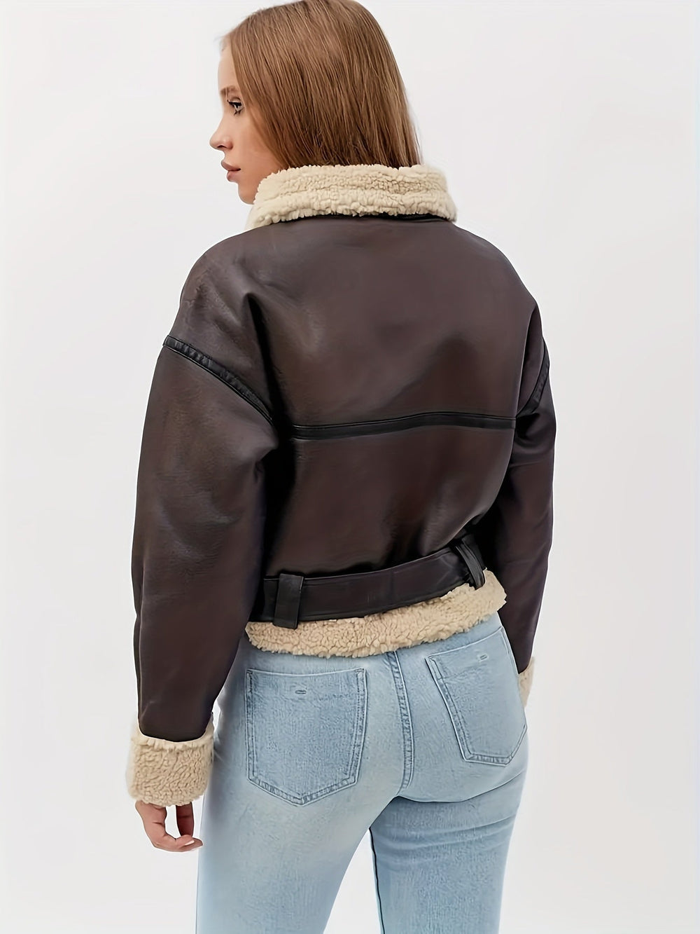Solveig | Dame Fleecejakke med Sherpa og Bælte - Dark Brown - Image 2