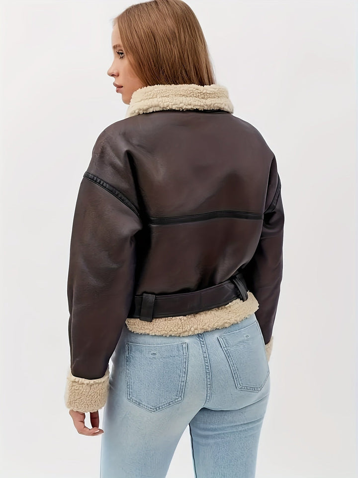 Solveig | Dame Fleecejakke med Sherpa og Bælte - Dark Brown - Image 2