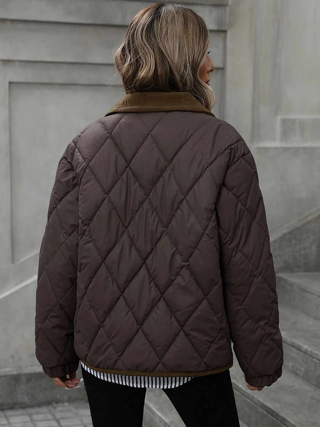 Solveig | Dame Vinterjakke Quiltet Pufferjakke - Dark Brown - Image 2
