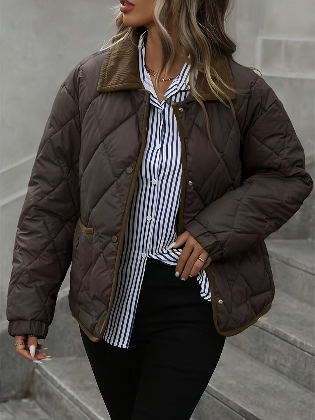 Solveig | Dame Vinterjakke Quiltet Pufferjakke - Dark Brown - Image 5