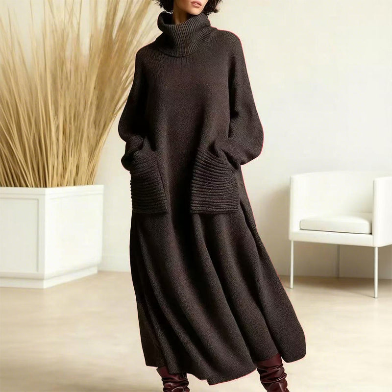 Solveiga | Dame Strikkjole Rullekrave Midi - Burgundy - Image 4