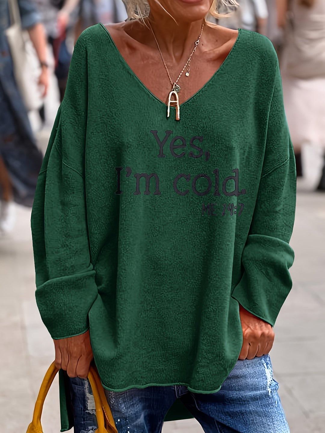 Solvej | Dame Strik Bluse med Grafisk Tryk - Image 1
