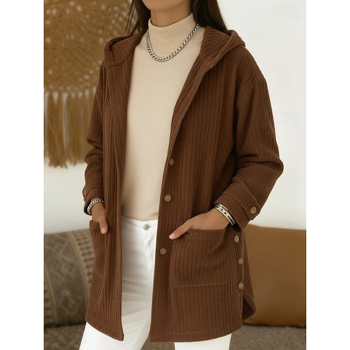 Solvind | Dame hættefrakke ribstrik - Brown - Image 1