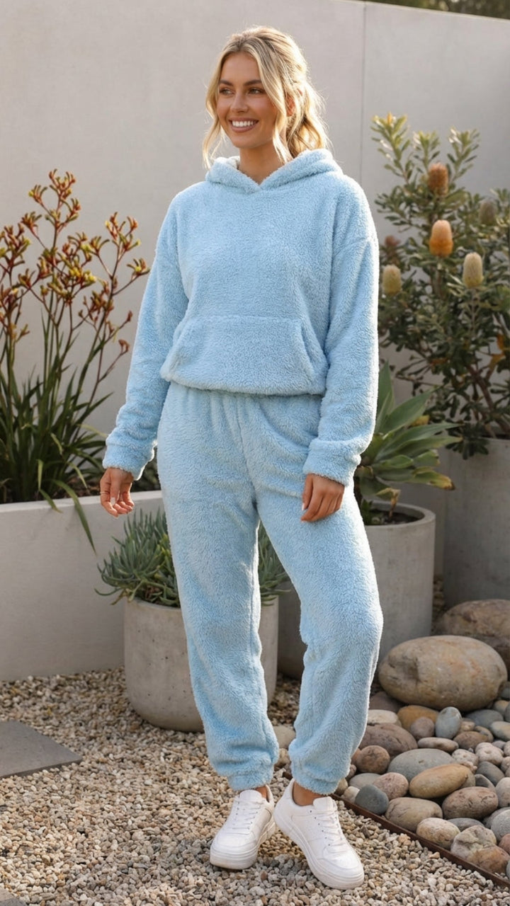 Thelvina | Dame Fleece Loungesæt med Hætte - Cream - Image 9