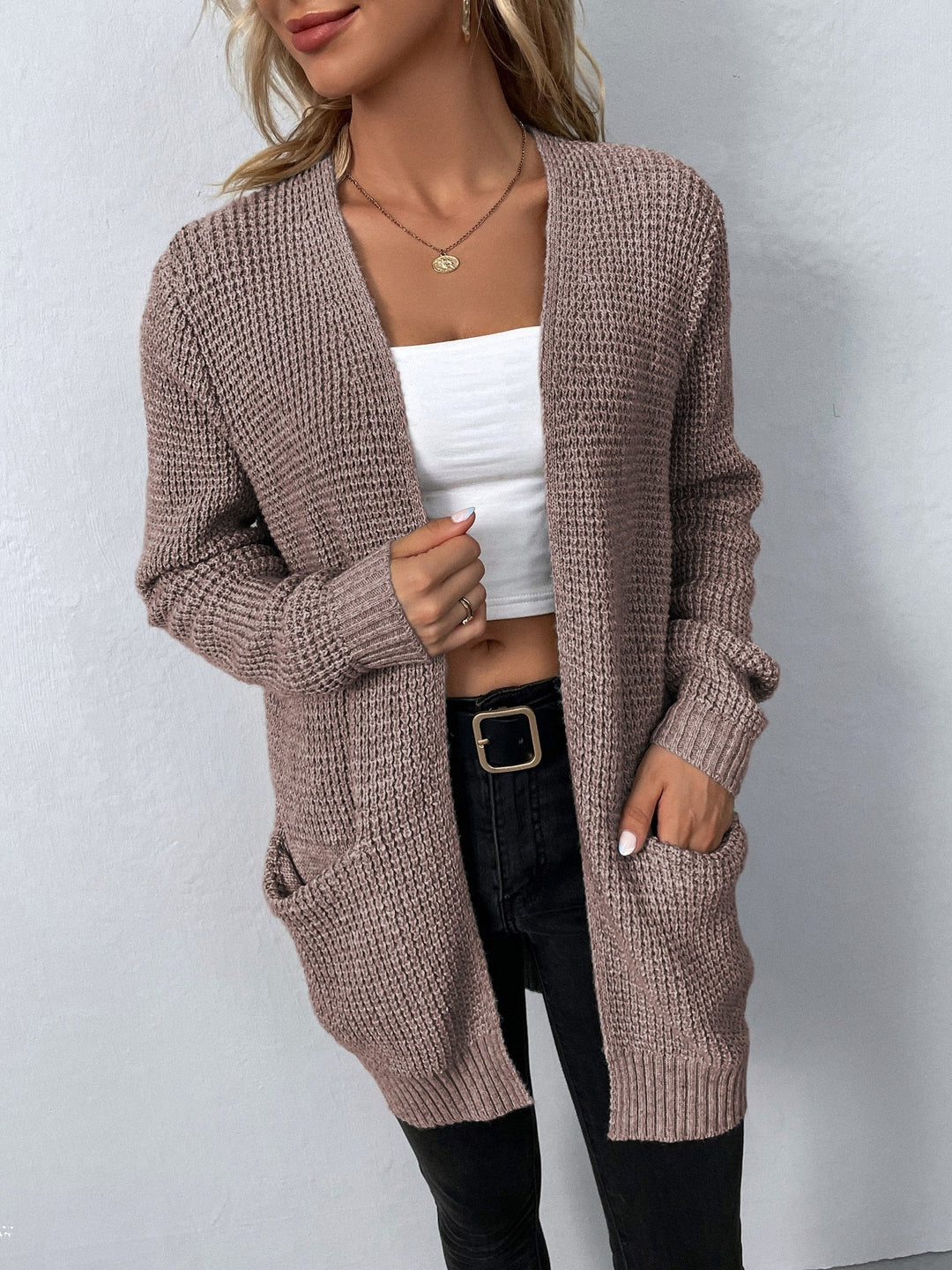 Thelvina | Dame Strikket Cardigan Åben Front - Light Grey - Image 2