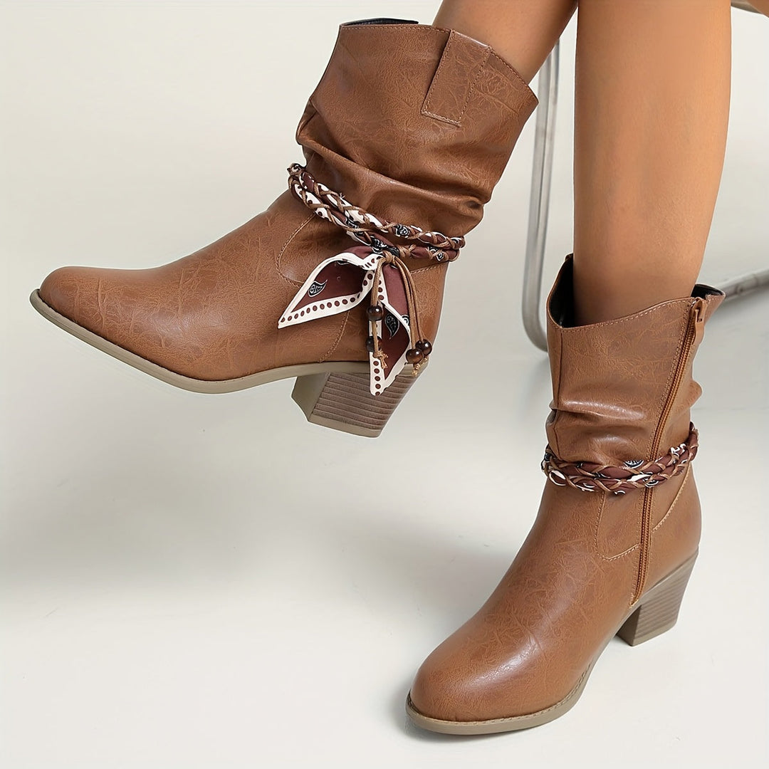 Thelvorn | Dame Støvletter med Western Detalje - Brown - Image 3