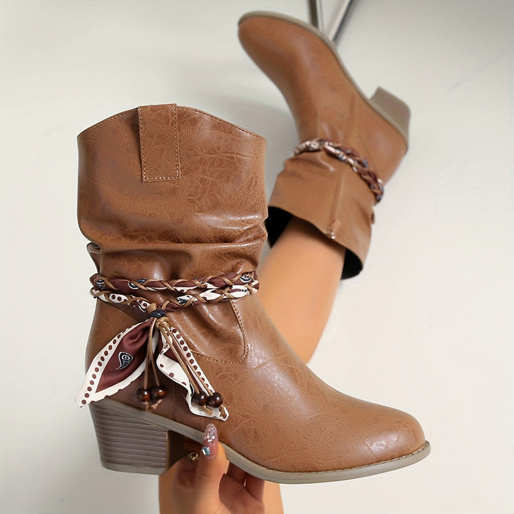 Thelvorn | Dame Støvletter med Western Detalje - Brown - Image 8