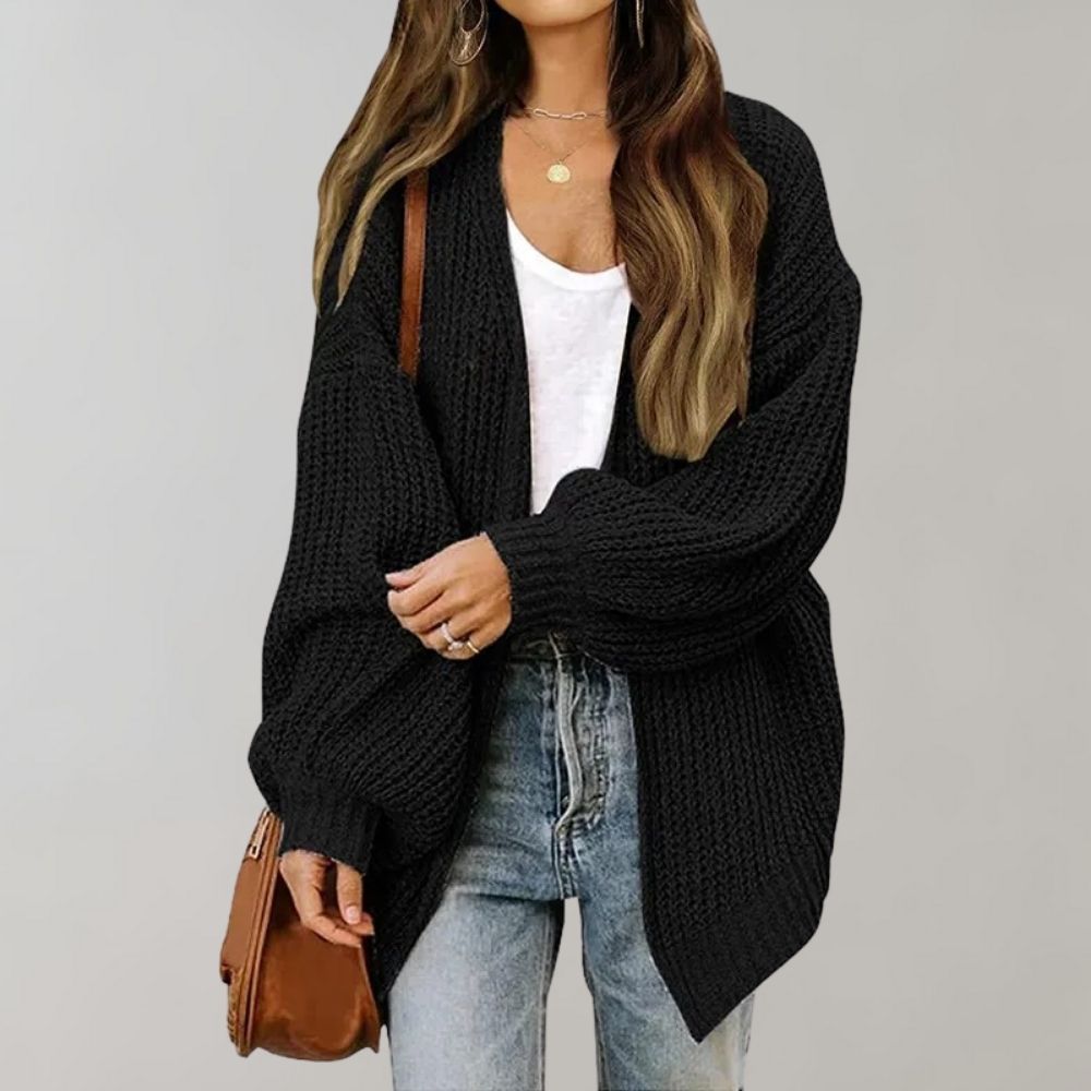 Thilda | Dame Strikket Cardigan Oversized - Black - Image 1