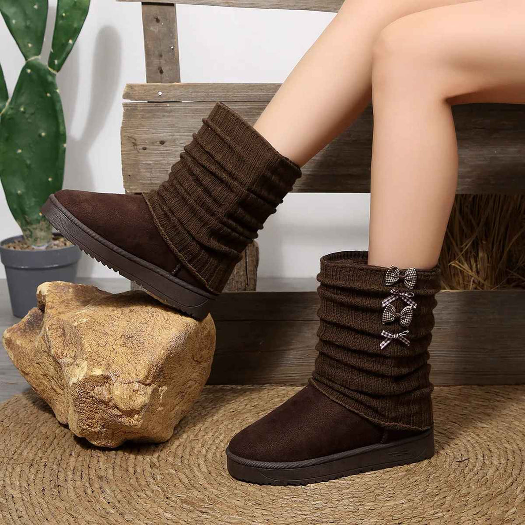 Tholvika | Dame Vinterstøvler med Strikket Skaft - Dark Brown - Image 3