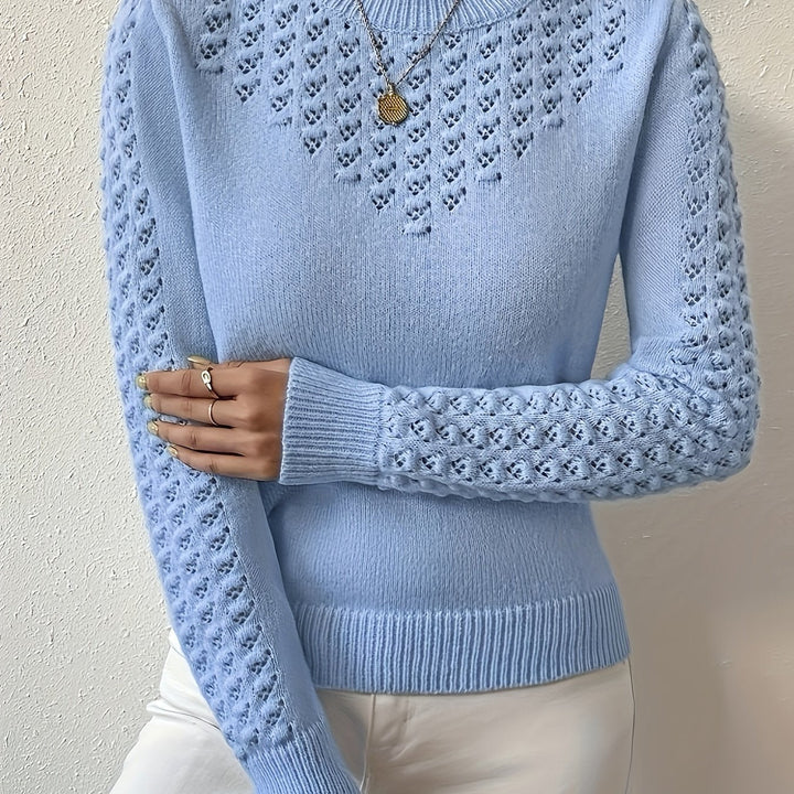 Thordina | Dame Strik Trøje med Pointelle Detalje - Light Blue - Image 1