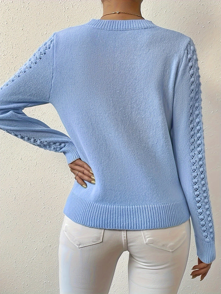Thordina | Dame Strik Trøje med Pointelle Detalje - Light Blue - Image 3